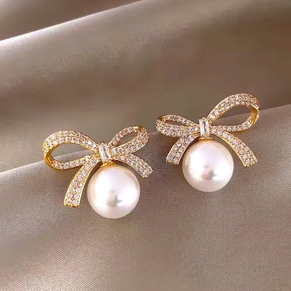 Bow Rhinestone Earrings 18K Gold plated NWOT